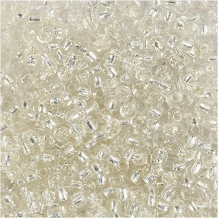 Rocaiperler 3 mm (8/0), hul 0,6–1,0 mm, sølv, 25 g
