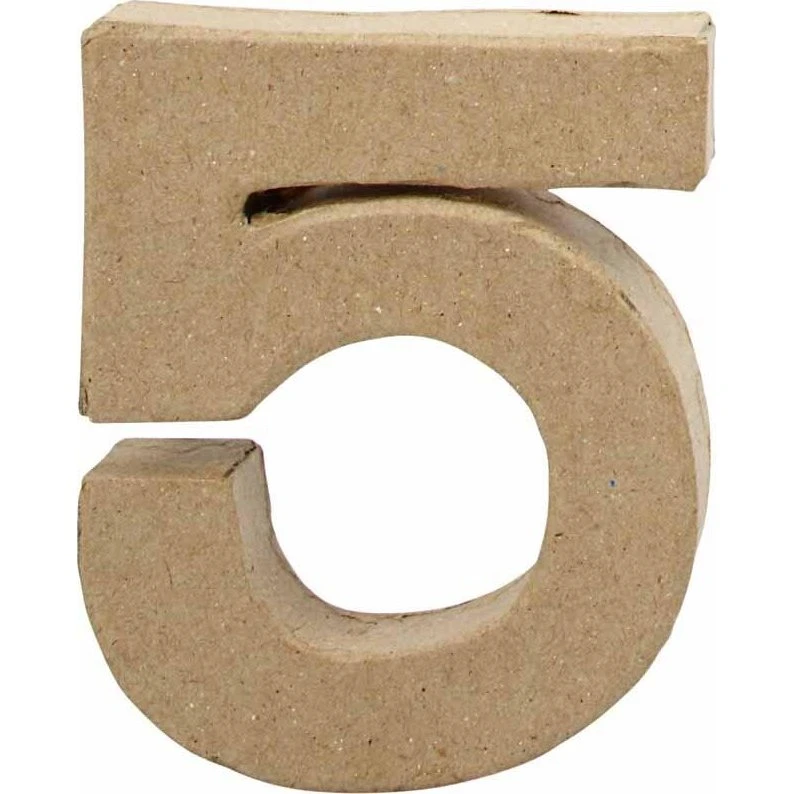 Uden mærke - Tal 5 i papmaché H10×B8,5×T1,7 cm