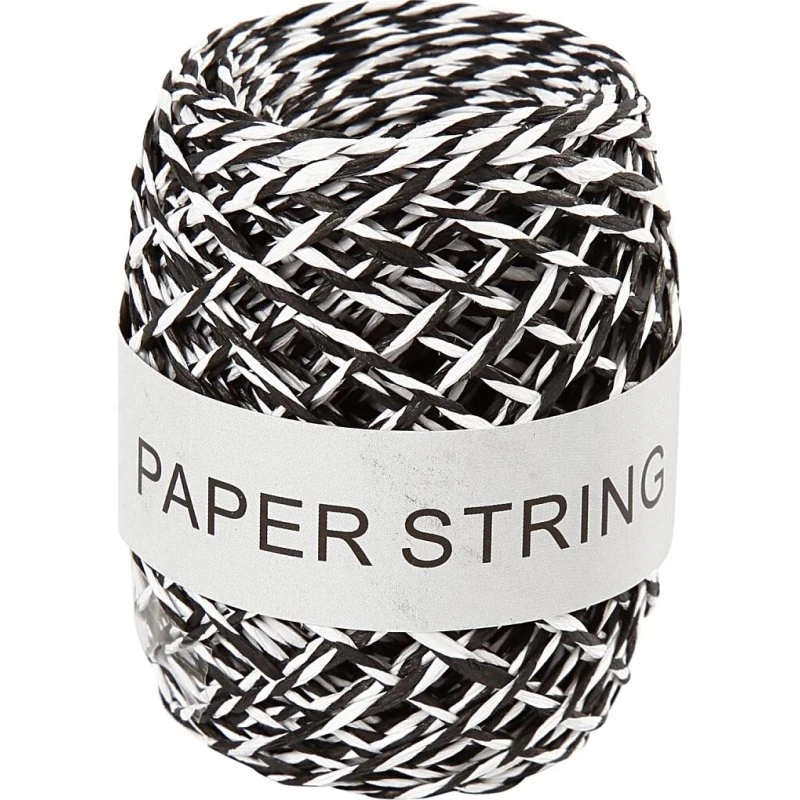 Papirsnor 1 mm, sort/hvid – 50 m