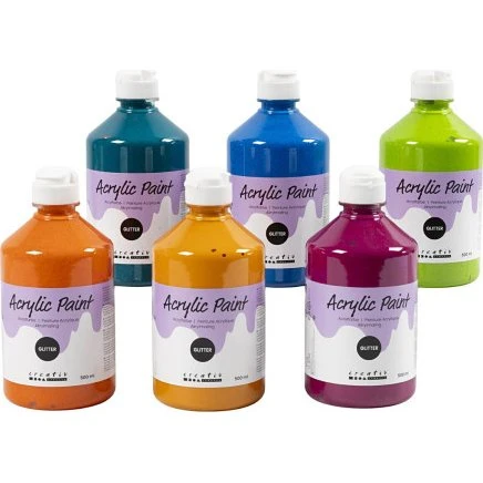 A-color Akrylmaling Glitter 6x500 ml, assorterede farver