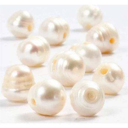 Ferskvandsperler 9-11 mm, hul 2 mm, perlemor, 10 stk.