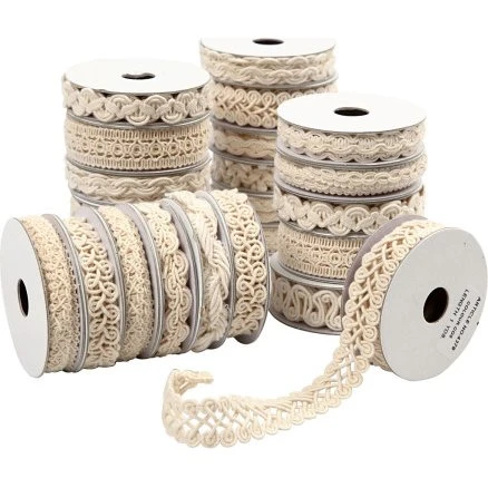 Dekorationsbånd 6–18 mm, creme 56×0,9 m (1 pk)