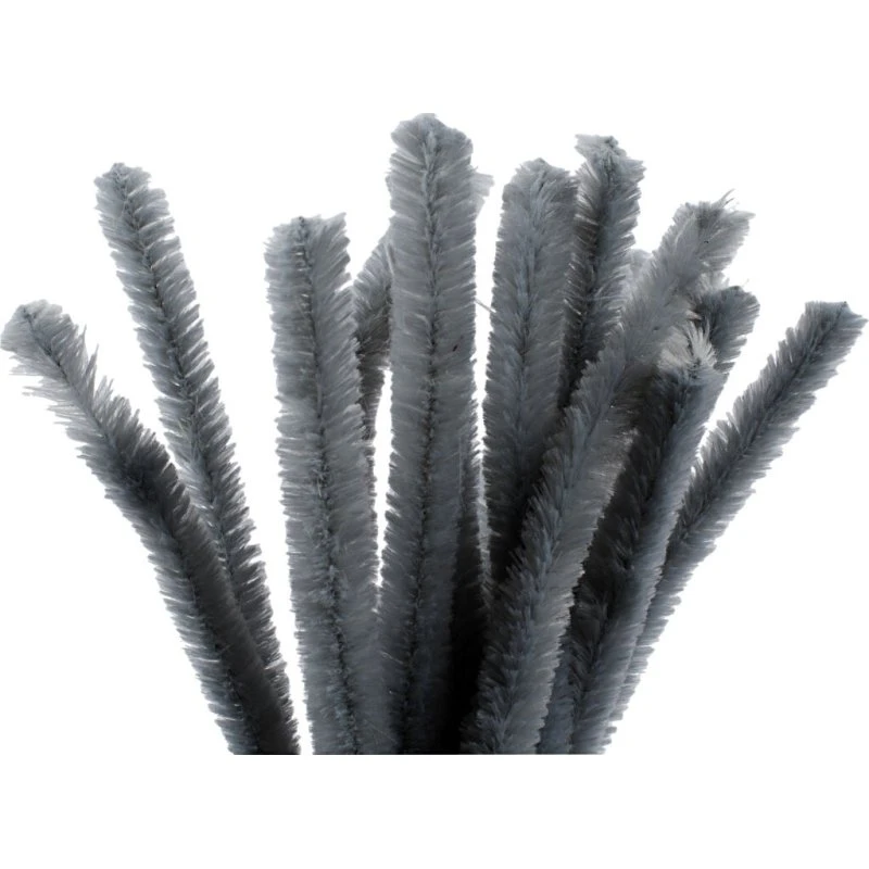 Chenille Piberensere 30 cm × 15 mm – Grå, 15 stk.
