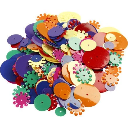 Pailletter runde 10–25 mm, assorterede farver, 250 g