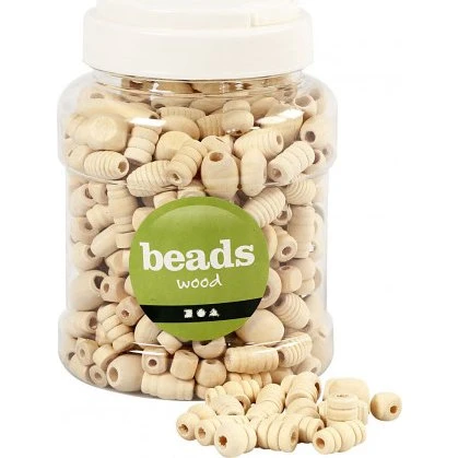 Ubranded Træperler 5–28 mm, hul 2,5–3 mm, kinesisk bærtræ, 400 ml