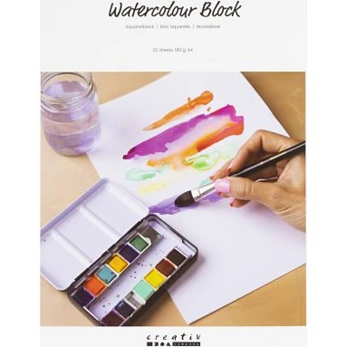 Uden mærke Akvarelblok A4 210x297 mm 180 g 20 ark, hvid