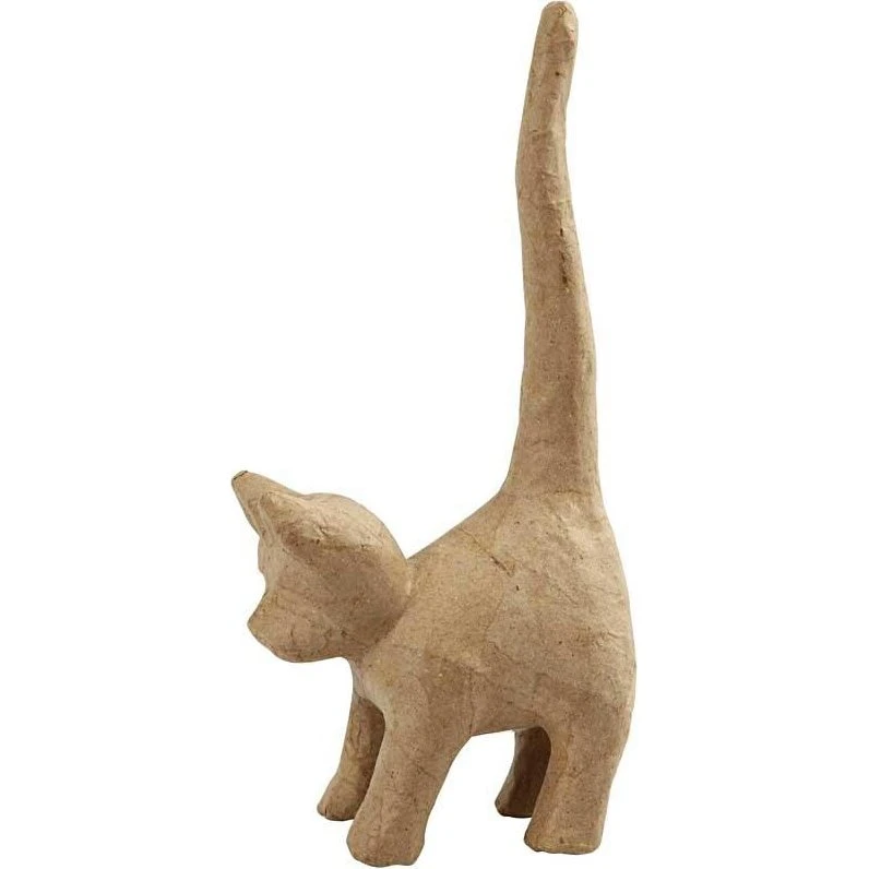 Håndlavet papmaché kat, 28 x 12 cm, 1 stk.