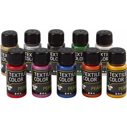 Textile Color Perlemor tekstilmaling 10 x 50 ml, assorterede farver