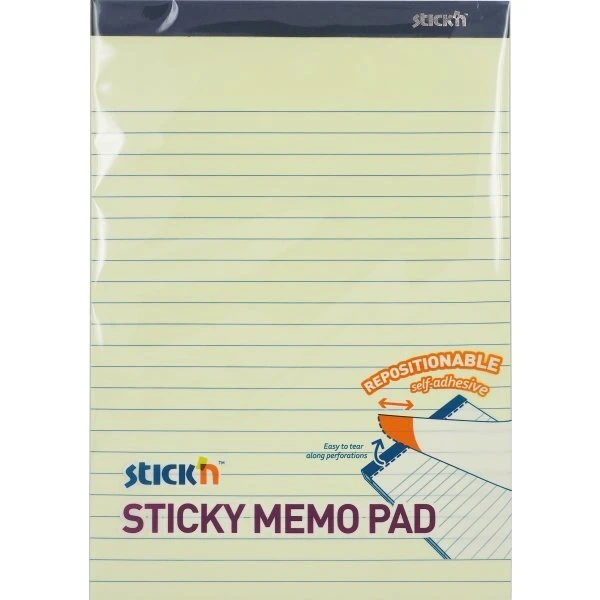 Stick'N Notes memo gul linjeret 254x178 mm 50 ark