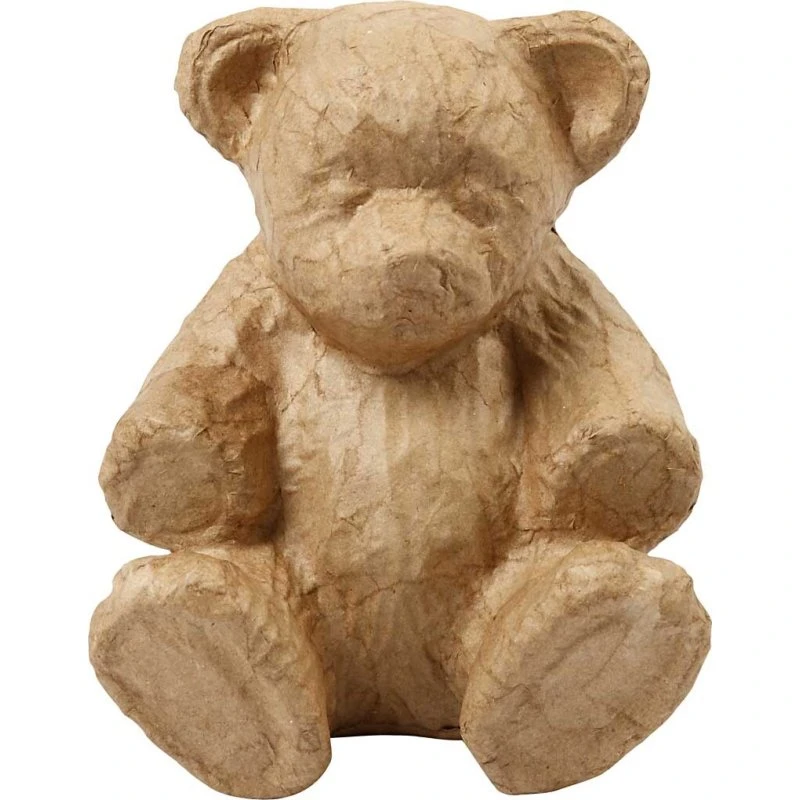 Håndlavet papmaché-bamse bjørn, H 18 cm L 15 cm
