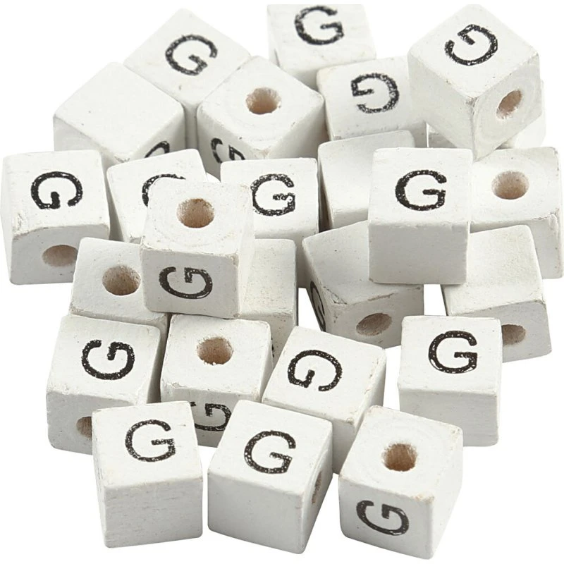 Bogstav Perler Træ G 8x8 mm Hvid 25 stk