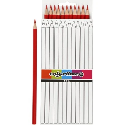 Colortime trekantede farveblyanter 17 cm, rød, 3 mm mine, 12 stk