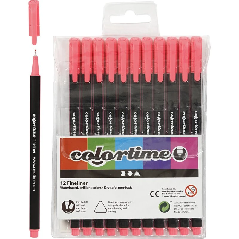 Colortime Fineliner 0,6–0,7 mm, pink, 12 stk.