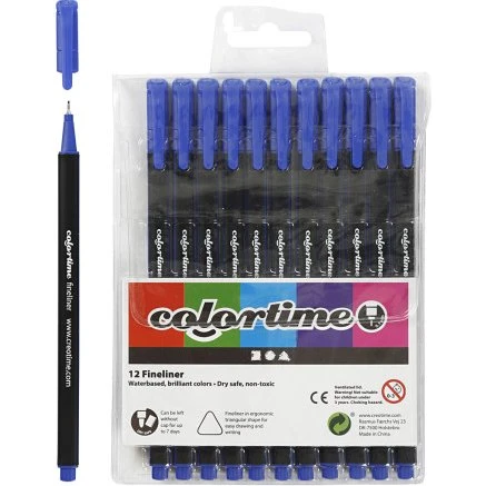 Colortime Fineliner tusch 0,6–0,7 mm mørk blå, 12 stk
