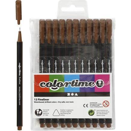 Colortime Fineliner 0,6–0,7 mm, brun, 12 stk