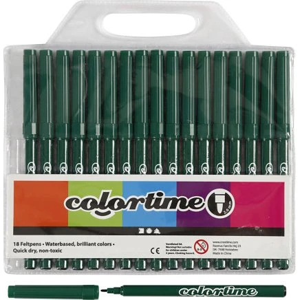Colortime tusch 2 mm mørk grøn, 18 stk.
