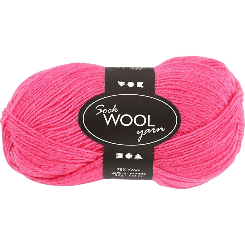 Strømpegarn Uld+Nylon 200 m Pink – 50 g