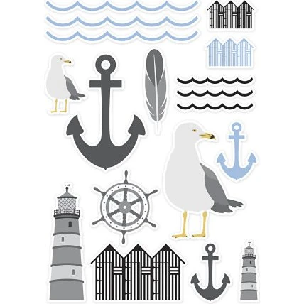 Vivi Gade Mærkater maritime, 54 stk., 3,1–11,4 cm, sort/blå/grå/hvid