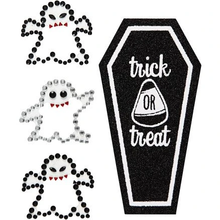 Rhinstenstickers Spøgelser & Kiste 14x17 cm, 1 ark