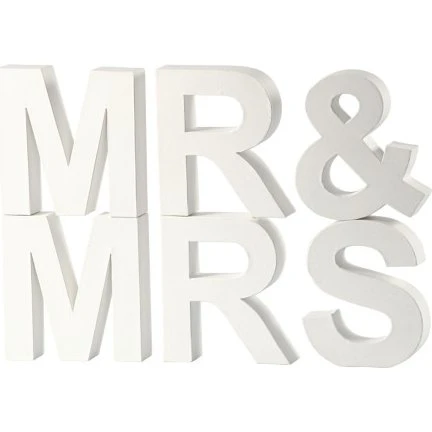 MR & MRS bogstaver, hvidt pap H17,5 cm (sæt)