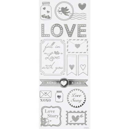 Stickers Love, ark 10x24 cm - sølv