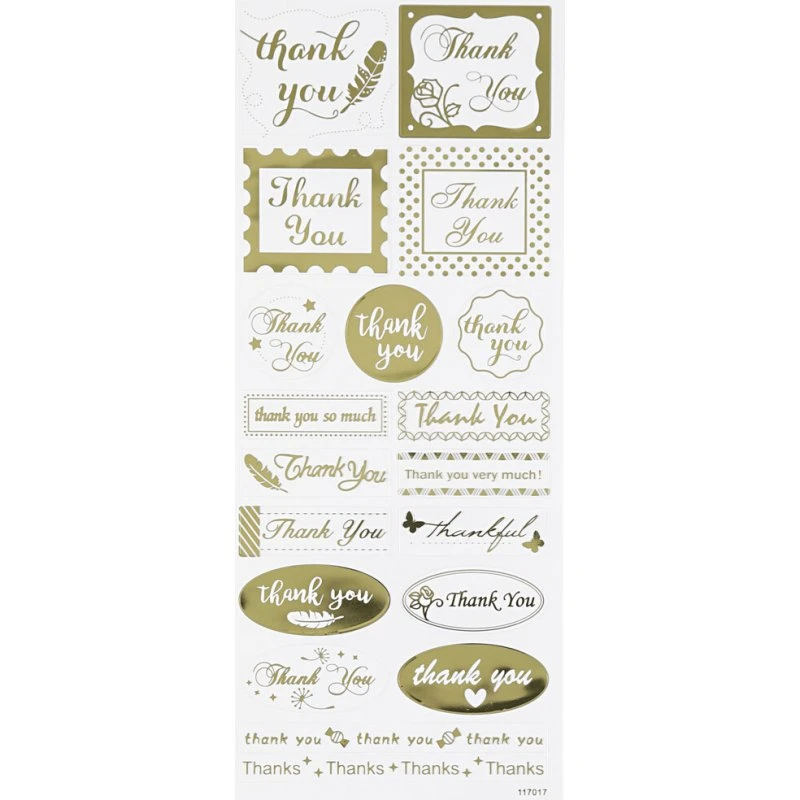Thank You - Klistermærker guld 10x24 cm (1 ark)