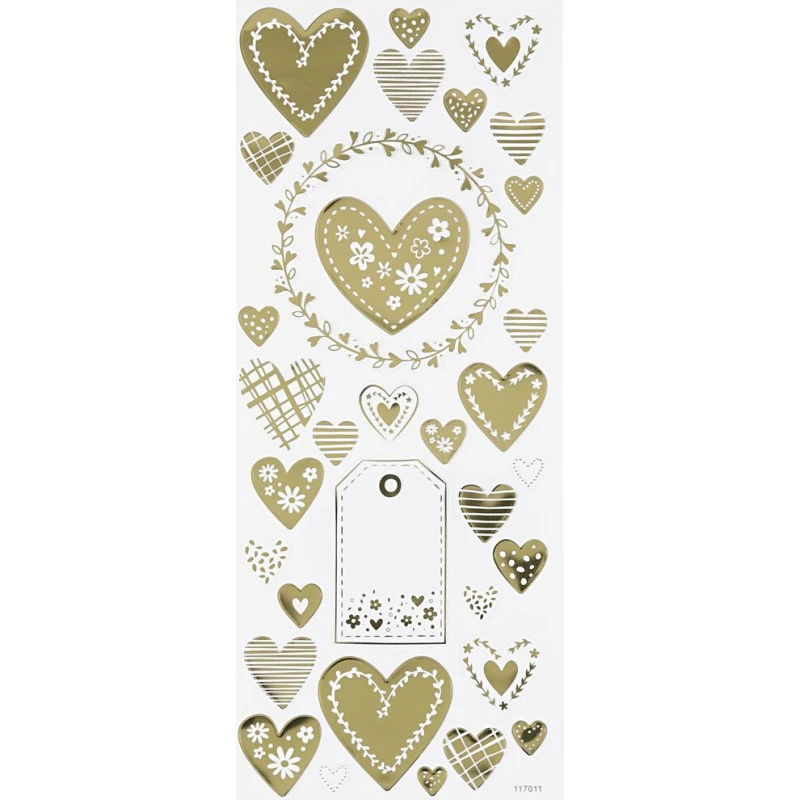 Hjerte Klistermærker - Guld (ark 10x24 cm)