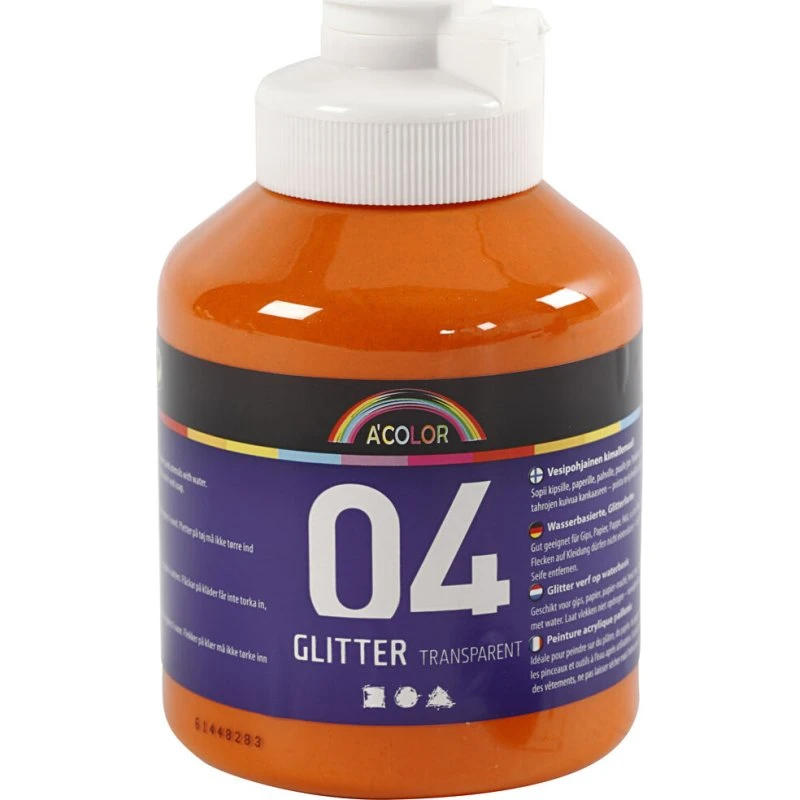 A-color Skole Akrylmaling Glitter Orange 500 ml