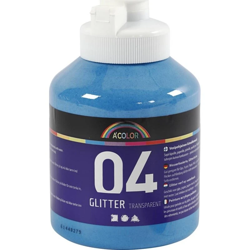 A-color Skole Akrylmaling Glitter, blå 500 ml