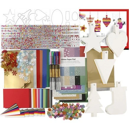 Juleklippepakke, assorterede farver – 120 karton, metalkarton & glitter