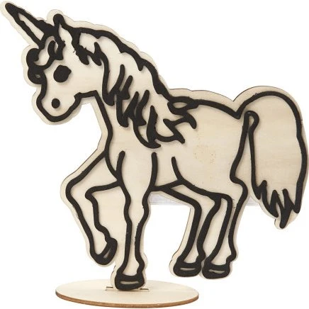 Dekorationsfigur Enhjørning i træ, H 19 cm - 1 stk