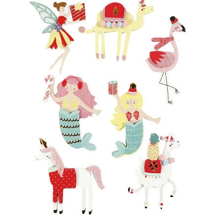 3D-stickers, flamingo, lama & havfrue, 7 stk (50–60×30–45 mm)