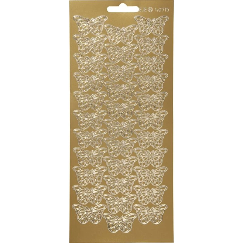 Sommerfugle klistermærker i guld, ark 10x23 cm