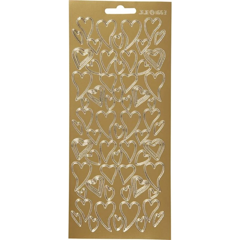 Hjerte klistermærker - guld, ark 10x23 cm