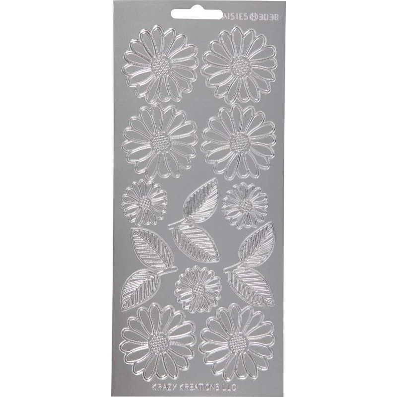 Blomster klistermærker Margueritter – sølv, ark 10x23 cm