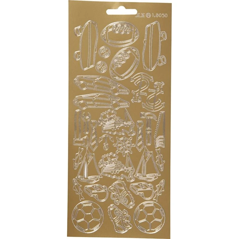 Klistermærker Sport, guld foliesticker 10x23 cm (1 ark)