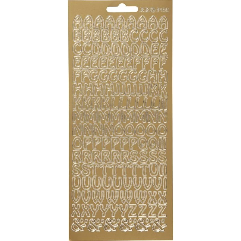 Bogstav Klistermærker Guld 10x23 cm - 1 ark