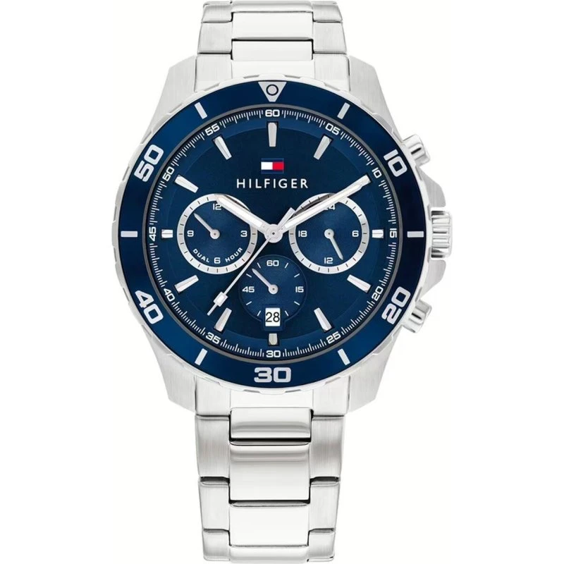 Tommy Hilfiger Herreur 1692183 – sølv, blå skive 43 mm