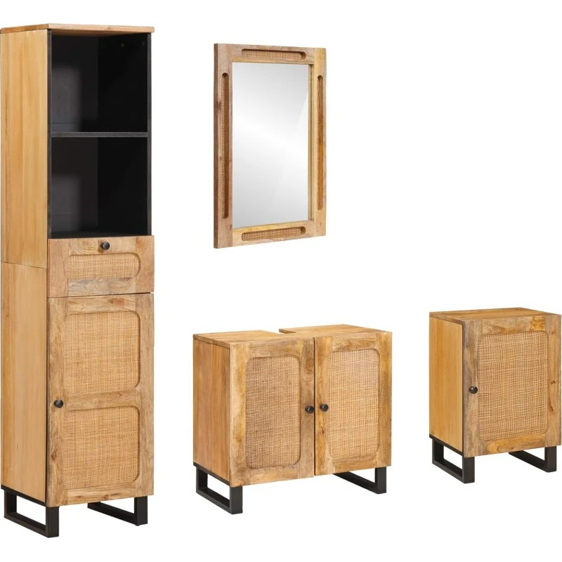 vidaXL Badeværelsessæt i massivt mangotræ, naturfarvet (skuffe+dør)