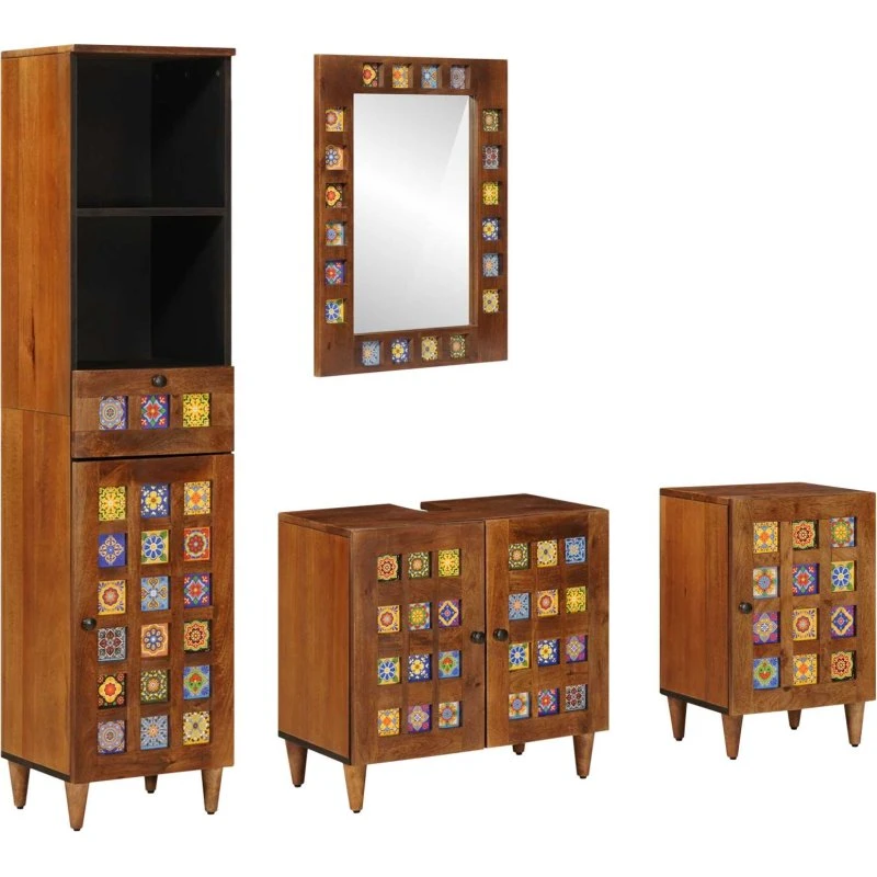 vidaXL Badeværelsesmøbelsæt 4 stk valnød i massivt mangotræ