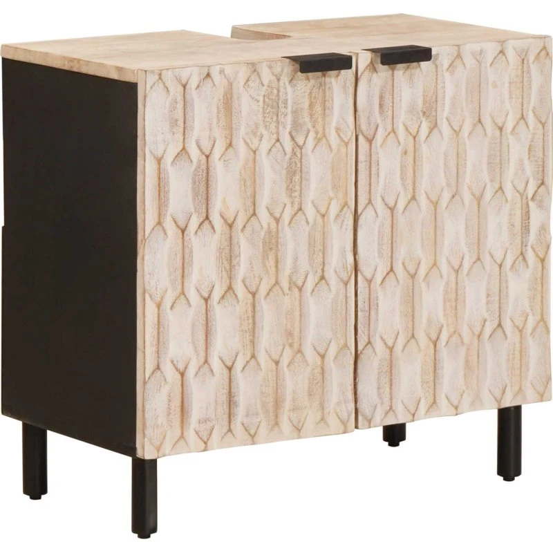 vidaXL Badeværelsesskab i massivt mangotræ 62x33x58 cm Hvid