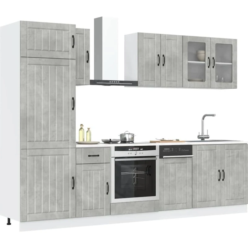 vidaXL 8-delt køkkenskabssæt Lucca betongrå (konstrueret træ)