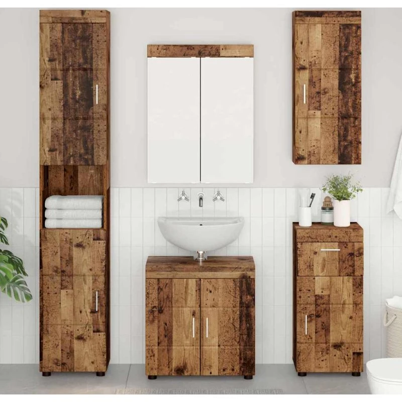 vidaXL Badeværelsesvægskab TULUM, gammelt træ 37 x 24,5 x 86 cm