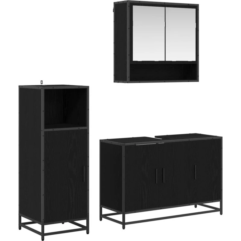 vidaXL Badeværelsesmøbelsæt 3 dele Sort eg 90x33x60 cm