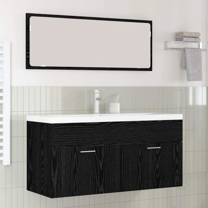 vidaXL Badeværelsesskab, sort eg, 100×38,5×46 cm (konstrueret træ)