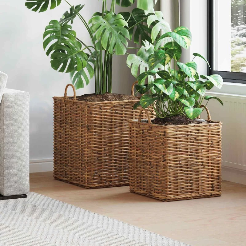 vidaXL Blomsterkurv med opbevaring 2 stk Lacak rattan, brun