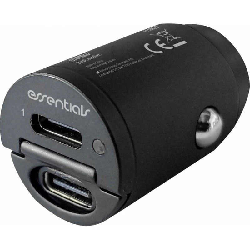 Essentials Biloplader 2x USB-C PD 30W (samlet 24W) – Sort