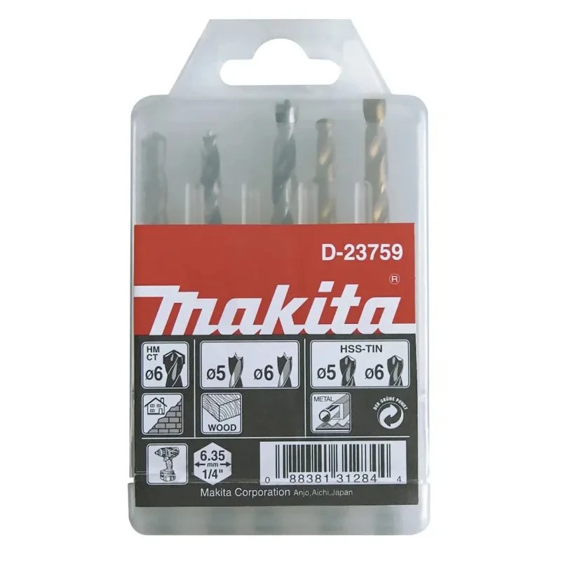 Makita Boresæt 1/4" D-23759 – 5 dele (5 & 6 mm)