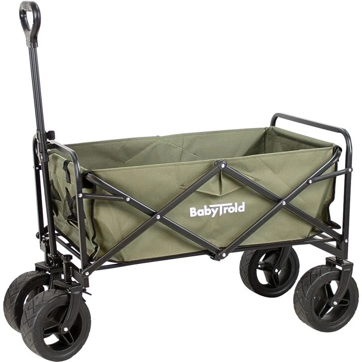 BabyTrold Trækvogn - Oliven, sammenklappelig (op til 80 kg)