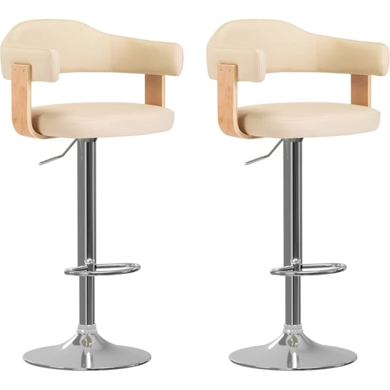 vidaXL barstole 2 stk. bøjet træ & kunstlæder, creme (drej/justerbare)